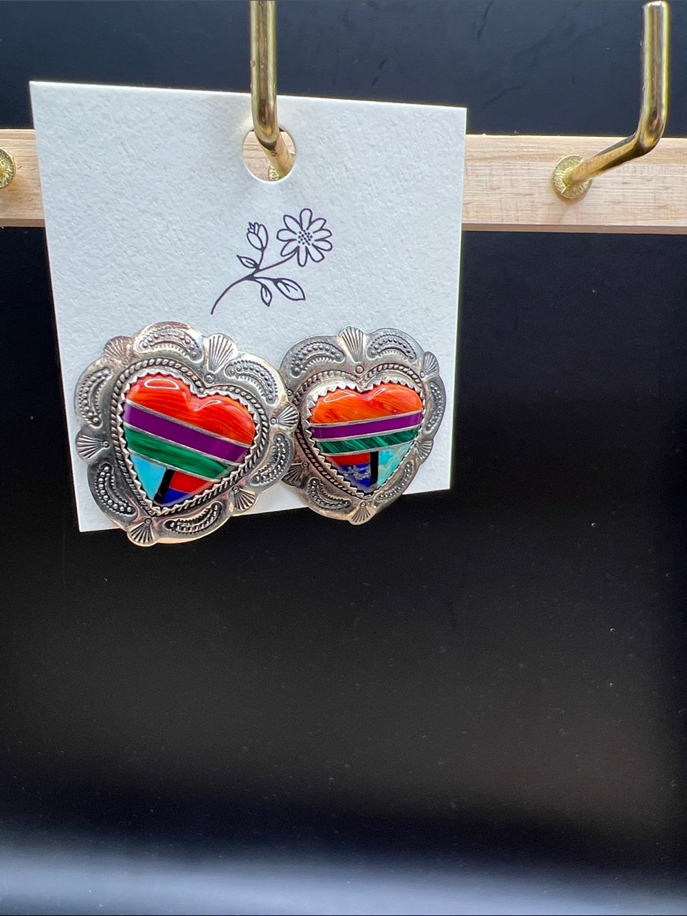 Handcrafted Multicolor Heart Inlay Earrings - Women Jewelry